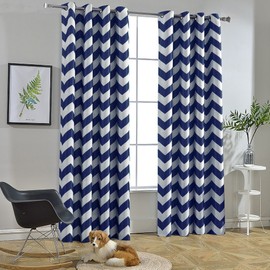 Melodieux Fashion Chevron Curtain for Living Room Dining Room, Darkening Blackout Grommet Top Window Drape Soundproof Thermal Insulated for Bedroom, 63 Inches Long, 52 by 63 Inch, Navy Blue (1 Panel)