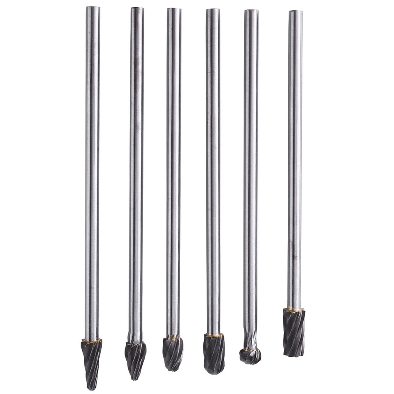 6pcs Tungsten Carbide Aluminum Rotary Files Burr Set 6mm Shank