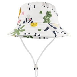 FenFang Children’s Sun Hat, Dinosaur Fishing Hat, Boys’/Girls’ Hat with Chin Strap, Bucket Hat, Beach Hat, for Spring, Summer, beige