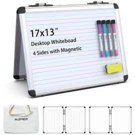 Dry Erase Board, 17x13 inch with 4 Sides Magnetic Whiteboard, A3 Foldable Small White Board with Lines, Perfect for Office, School, and Home. (Silver)