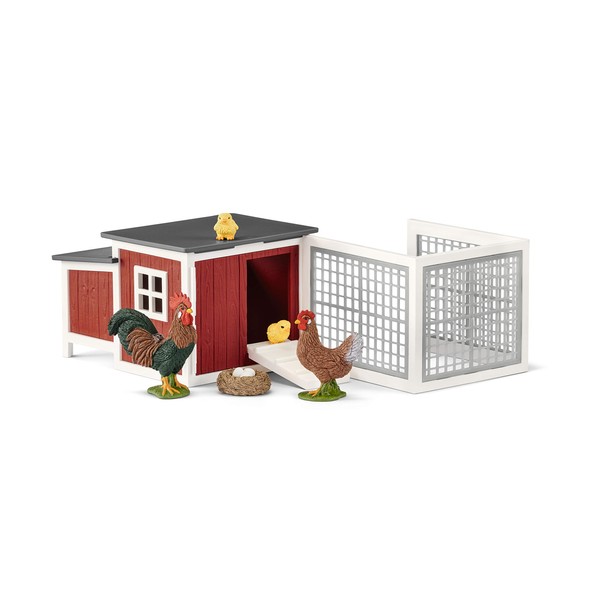 Schleich Farm World Chicken Coop Farm and Animal Figurine Playset - 8-Piece Animal Figurines Set with 2 Hens, 2 Chicks, and Nest with Chicken Coop, Imaginative Fun at The Farm Gifts for Kids Ages 3+