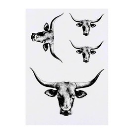 4 x 'Longhorn Bull' Temporary Tattoos - Water Resistant, Skin-Safe, Non-Toxic Transfers, Mixed Sizes (TO00079846)