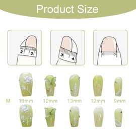 Handmade Green Press On Nail 3D Flower Butterfly Medium to Long Length Plate Cute Art Decoration 10pcs with Storage Box