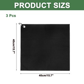 PATIKIL 16"x16" Microfiber Golf Towel, 3 Pack Tri-Fold Golf Towels Waffle Pattern Towels Absorption with D Clip, Hook and Loop Fastener, Black
