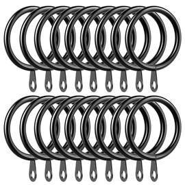 50 Pack Curtain Rings, 32mm Internal Diameter Black Metal Hanging Rings with Fixed eyelets for Poles, Shower Curtains and Drapery