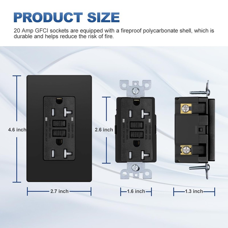 Black 20A GFCI Outlet Receptacle Tamper Resistant 20 Amp 125