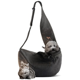 Noah & Paw Dog Sling Carrier for Small Dogs 3-10lb, Dog Sling for Small Dogs and Cats, Dog Carrier with Adjustable Padded Strap, Vegan Denim Lined with Fur, 3X Safety Features, Machine Washable