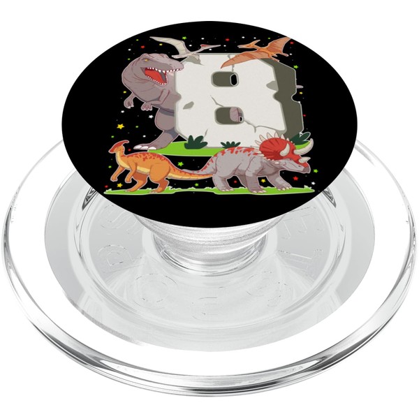 8th Birthday Boy Dinosaur Figures Eight Years Dino PopSockets PopGrip