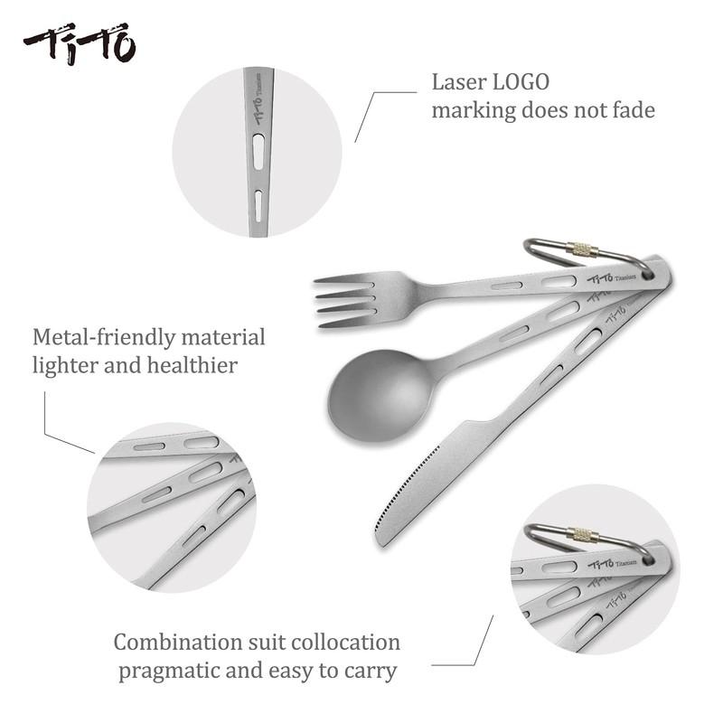 TiTo Titanium Cutlery Set Outdoor Camping Ultra Lightweight Tableware Spoon