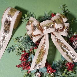 LaRibbons Christmas Ribbon for Gift Wrapping Brown Burlap Ribbons Khaki Wired Ribbon for Christmas Tree Party Decoration Crafts Wreath Bow Outdoor Decor - 2.5 Inch 10 Yards