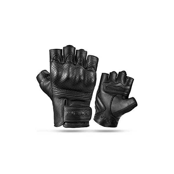INBIKE Fingerless Motorcycle Gloves Summer Breathable Goatskin Leather Wear Resistant