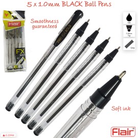 5 x 1.0mm FLAIR FX Dark BLACK Ballpoint Pens Smooth Writing Office School Home