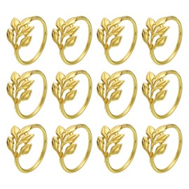sourcing map 12Pcs Leaf Napkin Rings, Table Napkin Holders Serviette Buckles for Decoration Adornment Wedding Party, Gold