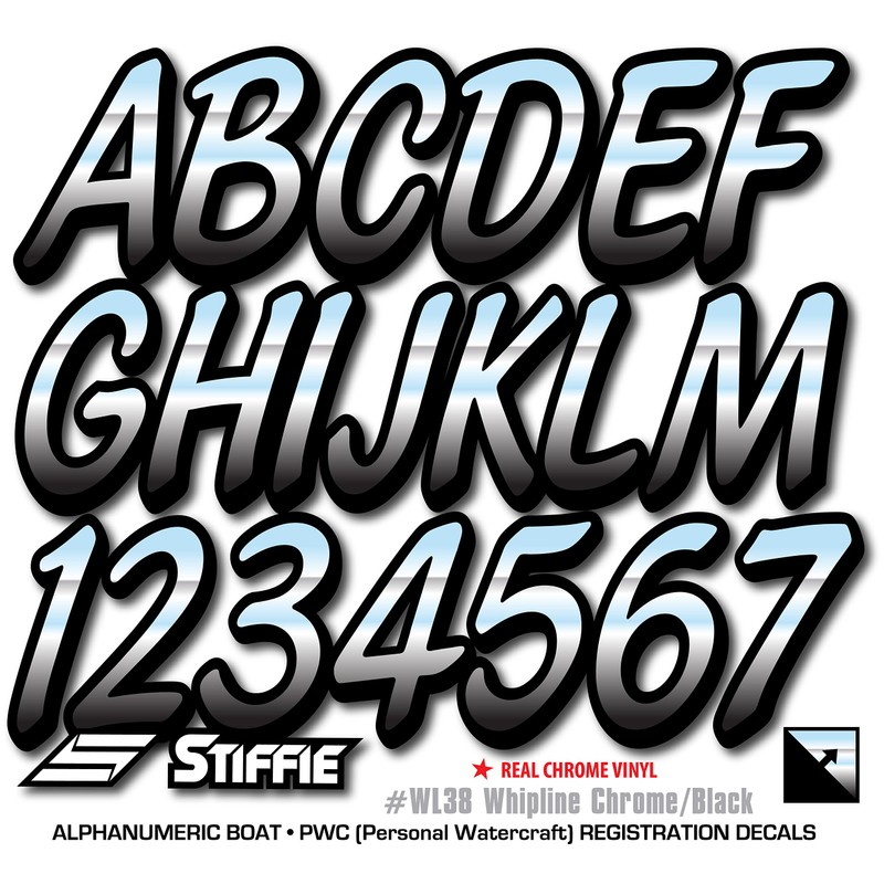 STIFFIE Whipline Chrome/Black 3" Alpha-Numeric Registration Identification Numbers Stickers Decals