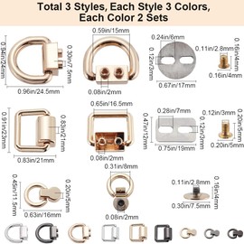 GORGECRAFT 18Pcs 3 Colors Bag Suspension Clasps Metal D Ring Buckle Purse Alloy Screws Strap Connectors with Gasket and Screw Multi-Purpose Side Clip Buckles for Bag Purse Handbag DIY Crafts Making