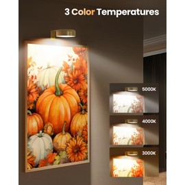 UNIWA Picture Lights for Wall,Rechargeable Battery LED Painting Lights,Art Display Light with Remote Timer, Magnetic Lamp,Dimmable Wireless Wall Sconce Decor,Christmas Thanksgiving Decorations，Gold