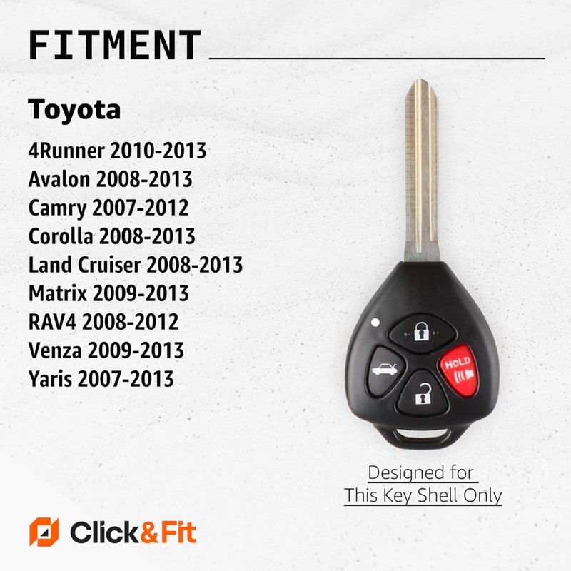 2-pcs Click&Fit Silicone Key Fob Covers for 2008-2013 Toyota Camry