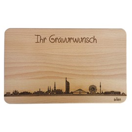 Brotzeitbrett Wien Skyline | Beech Breakfast Board | Wooden Chopping Board | Gift with Engraving | Austria (Standard (22 x 14 x 1 cm), 2nd with Personal Engraving)