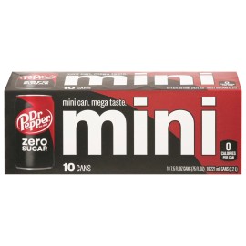 Dr Pepper Zero Sugar Soda, 7.5 fl oz mini cans, 10 pack