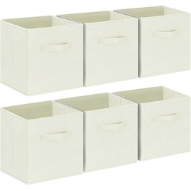 GhvyenntteS Storage Cubes, 11 Inch Cube Storage Bins with Dual Handles, Collapsible Fabric Storage Bins for Shelves Closet, Storage Baskets for Organizing Clothes, Bedding, Toys, Books (6 Pack, Beige)