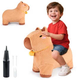 SuzziPals Bouncy Capybara Hopper Toys, Inflatable Ride on Toy with Plush Cover, Indoor & Outdoor Hopping Bouncing Animals for Toddlers Kids Adults, Capybara Stuffed Animal Hopping Toddler Gifts