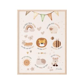 Mutzauber® Poster Children's Room A3 Picture Children's Room Decoration Baby Room Boys Girls Pictures Bear Animals Pictures Wall Poster Children's Room Affirmation Poster (without Frame)