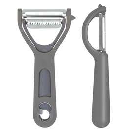 Vegetable Peeler 2-Piece Set – Swivel Cutter and Julienne Peeler with Bottle Opener and Built-in Eye Remover – Stainless Steel Blade with Comfortable Handle – Kitchen Tools & Accessories – Grey