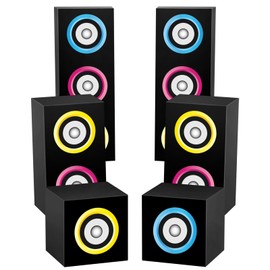 6Pcs 80s 90s Party Boxes Large Music Hip Hop Party Decorations Boxes Large Paper Boombox Boom Box Decorations for Retro 1980s 1990s Theme Birthday Disco Music Neon Supplies Favors