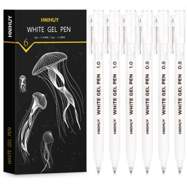 HNIHUY White Gel Pens,1mm, 0.8mm Fine Point Opaque White Archival Ink Pen for Black Paper Drawing, Sketching, Illustration, Bullet Journaling, Pack of 6