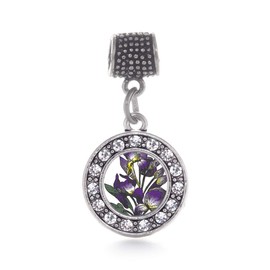 Inspired Silver - Iris Flower - Silver Memory Charm for Women - Circle Charm Jewelry Gift with Cubic Zirconia - Women's Charm for Bracelets