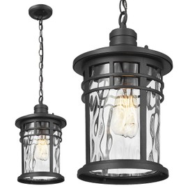 Darkaway Large Outdoor Pendant Lights for Porch, 15inch Outdoor Chandelier Hanging Porch Lights Outside Ceiling Mount Aluminum with Water Ripple Glass for Front Porch Gazebo Patio