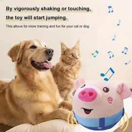 RuiDay Dog Toy, Interactive Dog Toy, Jumping Ball Toy for Dogs, Interactive Ball for Dogs, Washable Plush Dog Toy (Blue Pig)