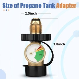 Aekops Propane Tank Adapter with Gauge Converts POL LP Tank Service Valve to QCC1 / Type 1,Old to New Connection Type,5-100 lb Propane Tank Gauge for RV Camper, BBQ Gas Grill, Heater（2 Pack）