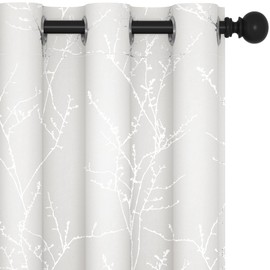 Deconovo Blackout Grommet Silver Pattern Printed Curtains, Pure White/Silver Tree Branch, 42W x 63L