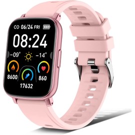 Rinsmola Smartwatch, Damen Herren Fitnessuhr 1.69” Touchscreen Smart Watch Fitness Tracker Schrittzähler Pulsuhr, Armbanduhr Sportuhr Schlafmonitor, Kamera Controller, Stoppuhr für Android iOS-Rosa
