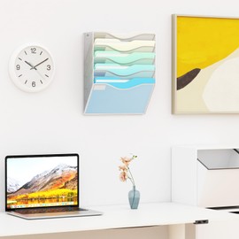 JessYo 5 Pocket Hanging Wall File Organizer Holder, Wall Mounted Mail Organizer Folder Magazine Holder for Office Home School, Silver