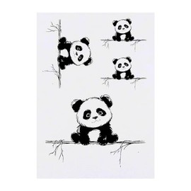 4 x 'Cute Sketchy Panda ' Temporary Tattoos - Water Resistant, Skin-Safe, Non-Toxic Transfers, Mixed Sizes (TO00073222)