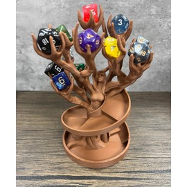 MunnyGrubbers - Tree Goddess Dice Tower - (Random 7PCS D20 Dice Set Included) - No Paint Odorless Plastic - Tabletop Roleplaying Game - Dice Roller - Dungeons and Dragons - DND - D&D - (Brown)