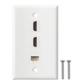 HDMI Ethernet Wall Plate - 2 Port 4K HDMI Keystone, 1 Port Cat6 Keystone Wall Plate Female to Female-White