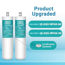 AQUA CREST DW80/90 Under Sink Water Filter, Replacement for Aqua-Pure® AP-DW80/90, AP-DWS1000, Kohler K-201-NA, Kohler K-202-NA, NSF/ANSI 42 Certified, 2 Pack, Model No.WF60-80/90