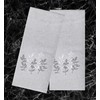 Bath Hand Towels, Set of 2 Grey Velour with Embroidered