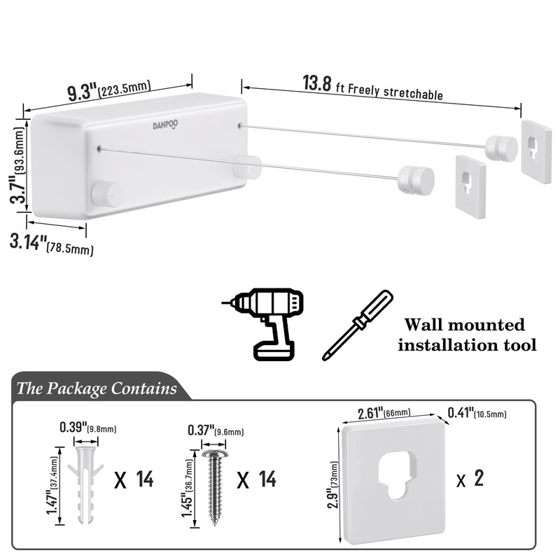 Danpoo Retractable Clothesline, 2x13.8ft Stainless Steel Clothes Line for Indoors/Outdoors,