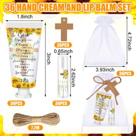 Heigble 144 Pcs Christian Lip Balm Hand Cream Set Party Favors, Include 36 Bible Lip Balm 36 Moisturizing Hand Cream 36 Bags 36 Cards and Ropes for Accessories Gifts (Biblical, Sunflower)