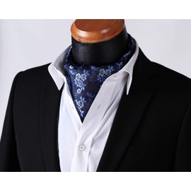HISDERN Men's Blue Cravats Wedding Floral Ascot with Handkerchief Elegant Paisley Cravat Tie & Pocket Square Set for Business Party