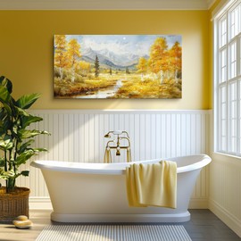 crmotu Mountain Forest Wall Art, Riverside Birch Tree Oversized Paintings, Nature Landscape Pictures Art Prints, Modern Large Wall Decor Living Room Bedroom Office Farmhouse Canvas Artwork 30x60inch