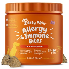 Zesty Paws Dog Allergy Relief Chews, Dog Probiotics for Itchy Skin and Ears, Lamb, 90ct