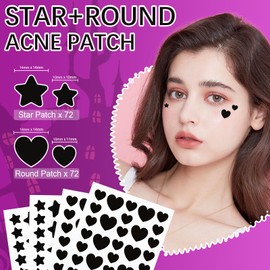 Pimple Patch, Hydrocolloid Patch, Waterproof and Breathable for Acne, Acne Pimple Healing Patch, Invisible and Star Patch Pimples, Absorbent Cover for Acne (Black Star + Heart)