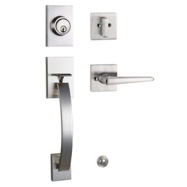 NEWBANG Front Door Entry Handle and Deadbolt Lock Set - Satin Nickel Finish,MDHST2017SN-BR