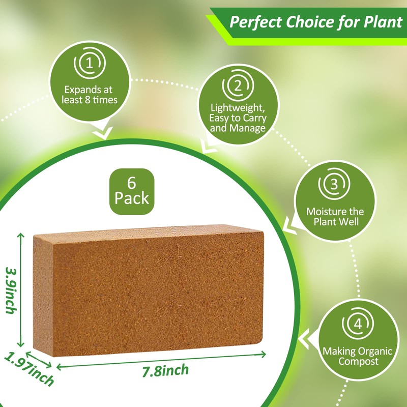 Riare 6pcs Organic Coco Coir Bricks Soil Blocks- 100% Natural