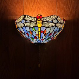 Enjoy decor Lamps Tiffany Style Sconce Lamp Blue Stained Glass Dragonfly LED Bulb Include 7"H*12"W
